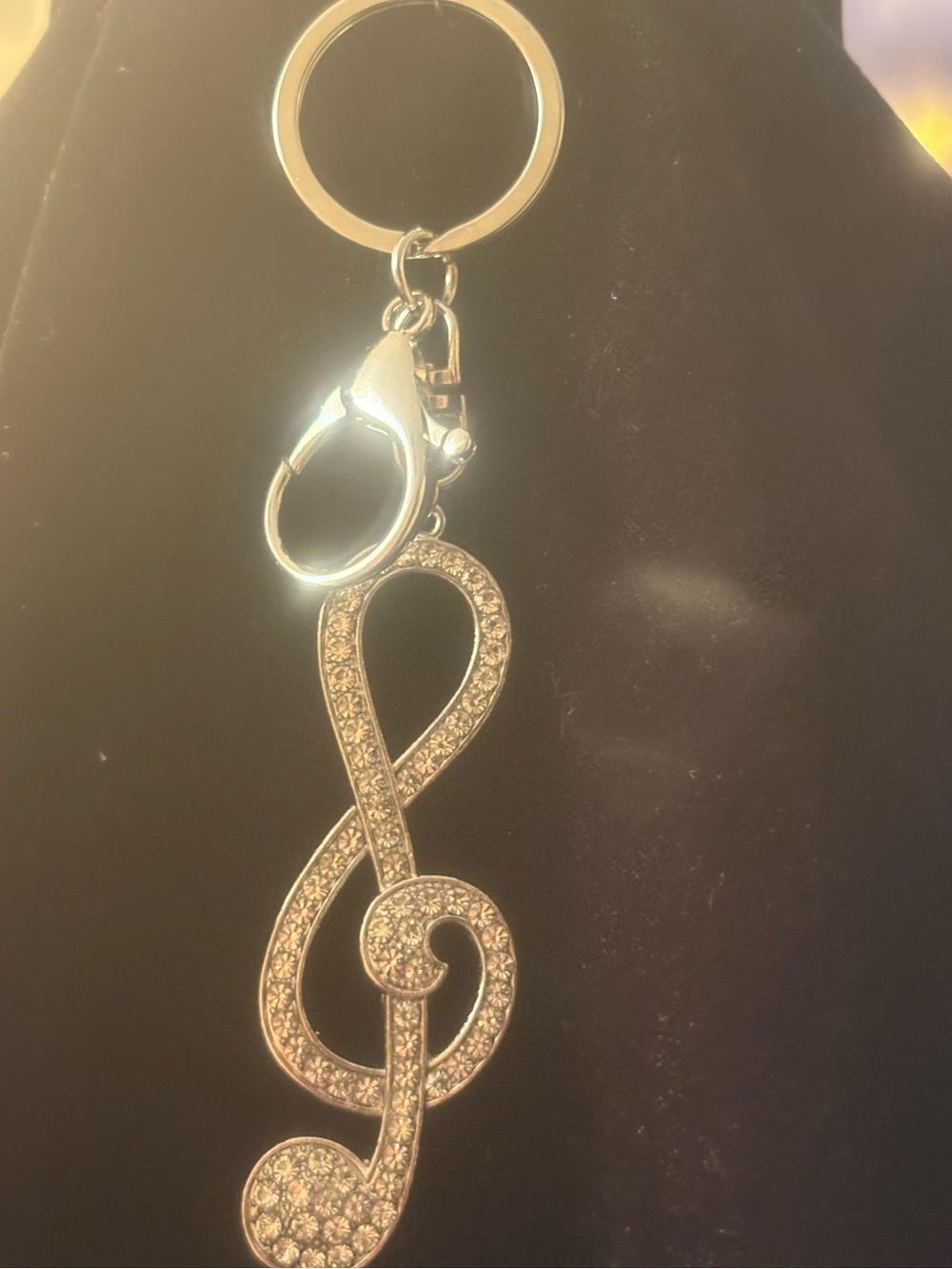 Silver Crystal Treble Clef Keychain/purse, bling- Elegant Music Note Accent